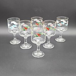 6 VTG Pfaltzgraff Christmas Heritage Wine Glasses